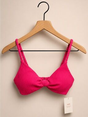 Andie Santorini Terry Fuchsia Rib-Knot Bikini Top